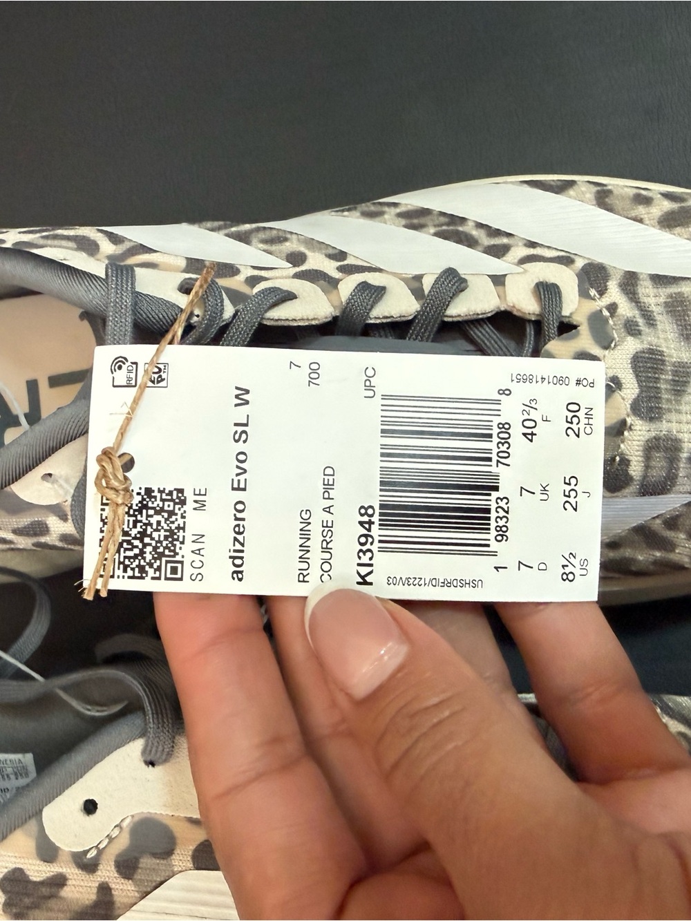 Adidas Adizero Evo SL W Leopard Print Running Shoes - White & Gray - Picture 2 of 5